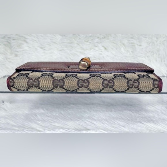 GUCCI Leather Long Continental Wallet, GG Canvas Bambo Interlocking Turnlock EUC - Picture 9 of 15